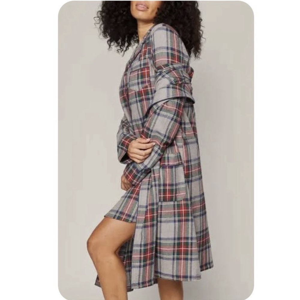 Petite Plume Westminster Tartan Plaid Cotton Flannel Robe Womens S Belted